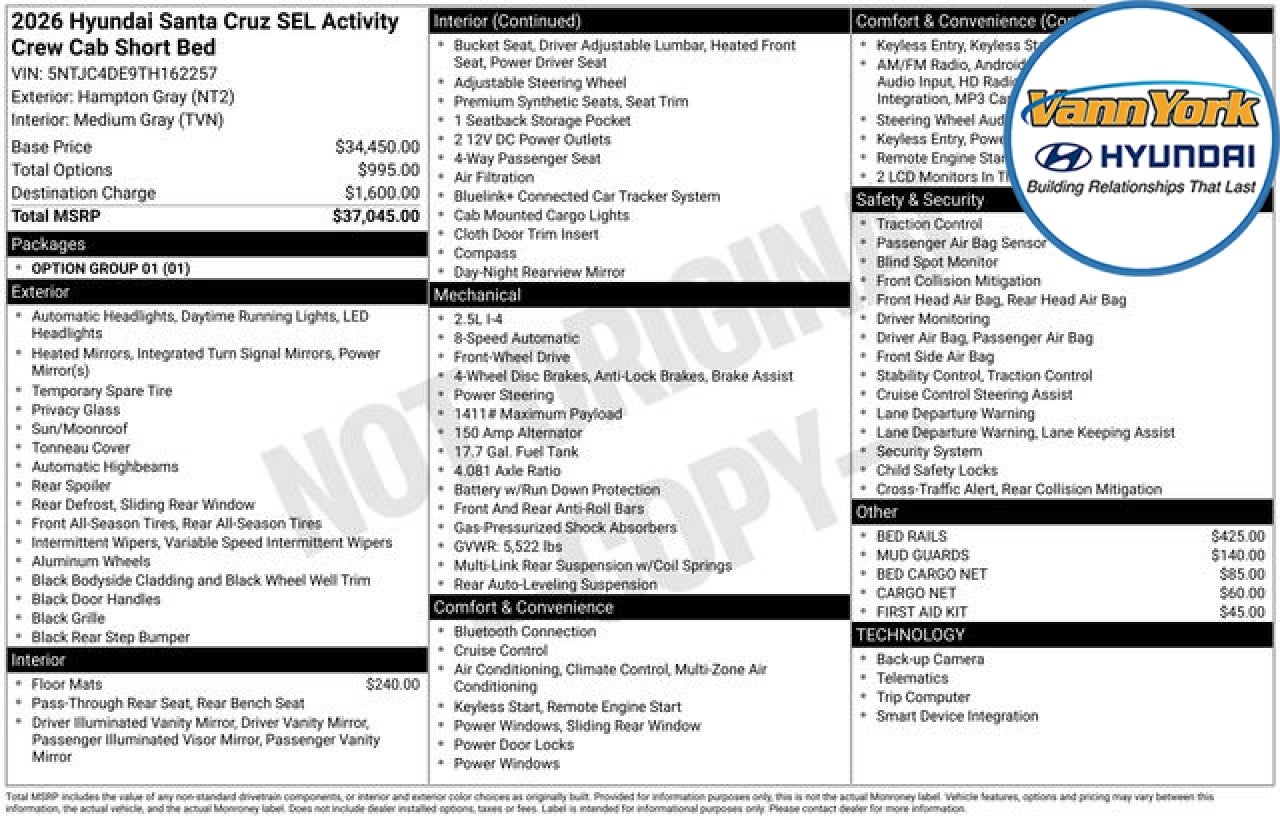 2026 Hyundai SANTA CRUZ SEL Activity