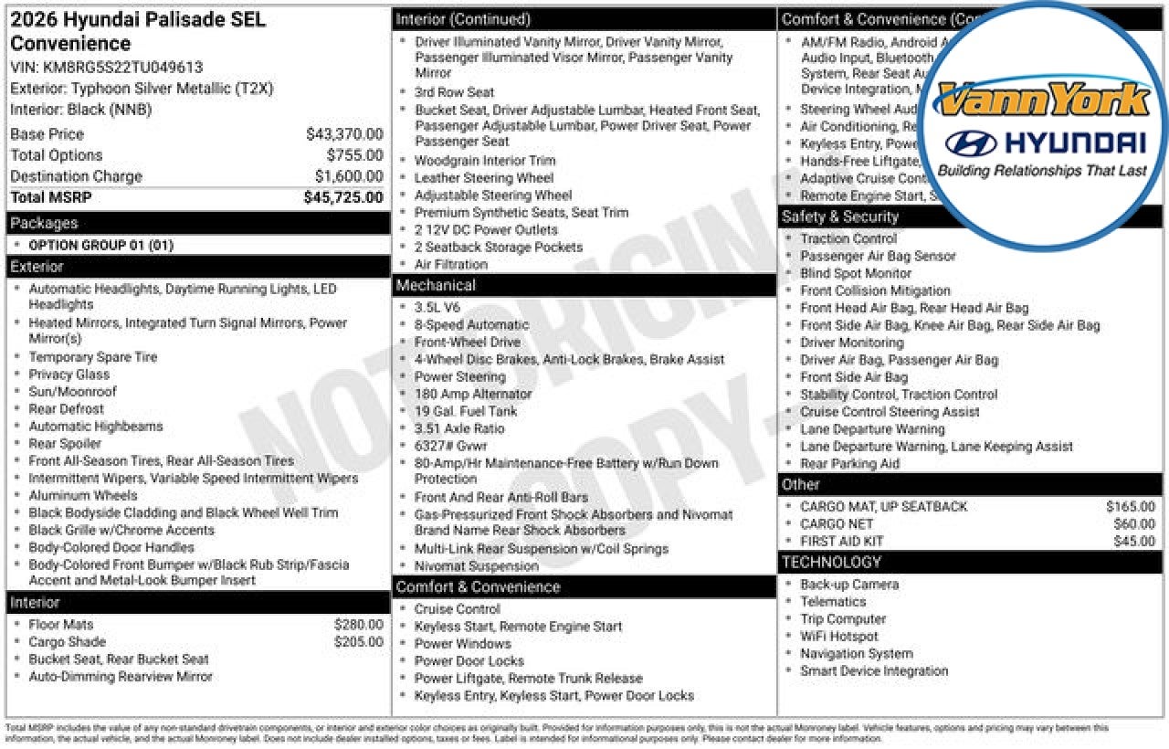 2026 Hyundai PALISADE SEL Convenience