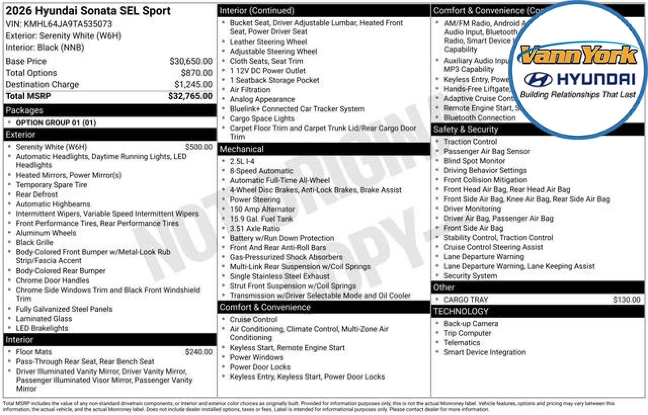 2026 Hyundai SONATA SEL Sport