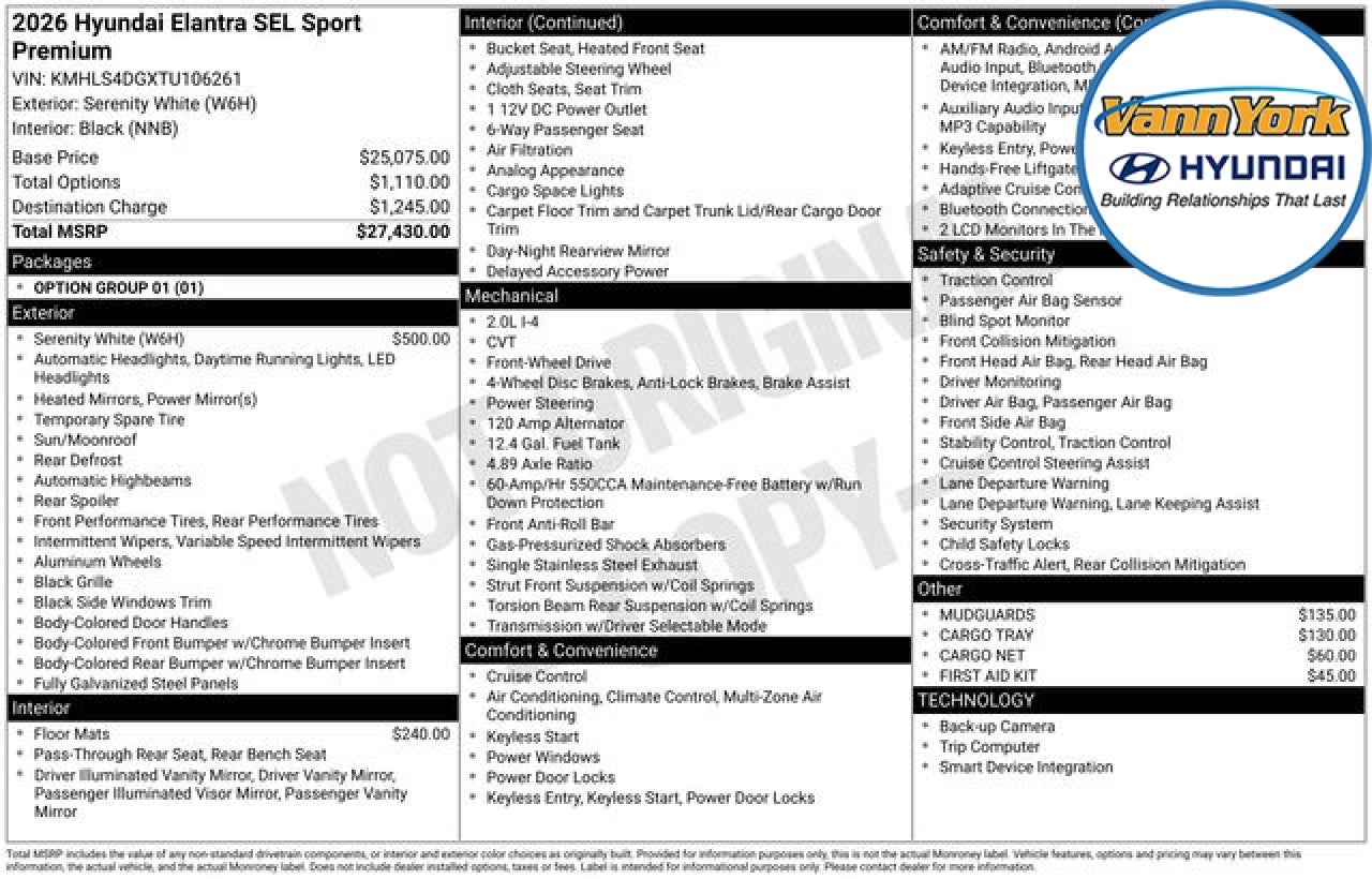 2026 Hyundai ELANTRA SEL Sport Premium
